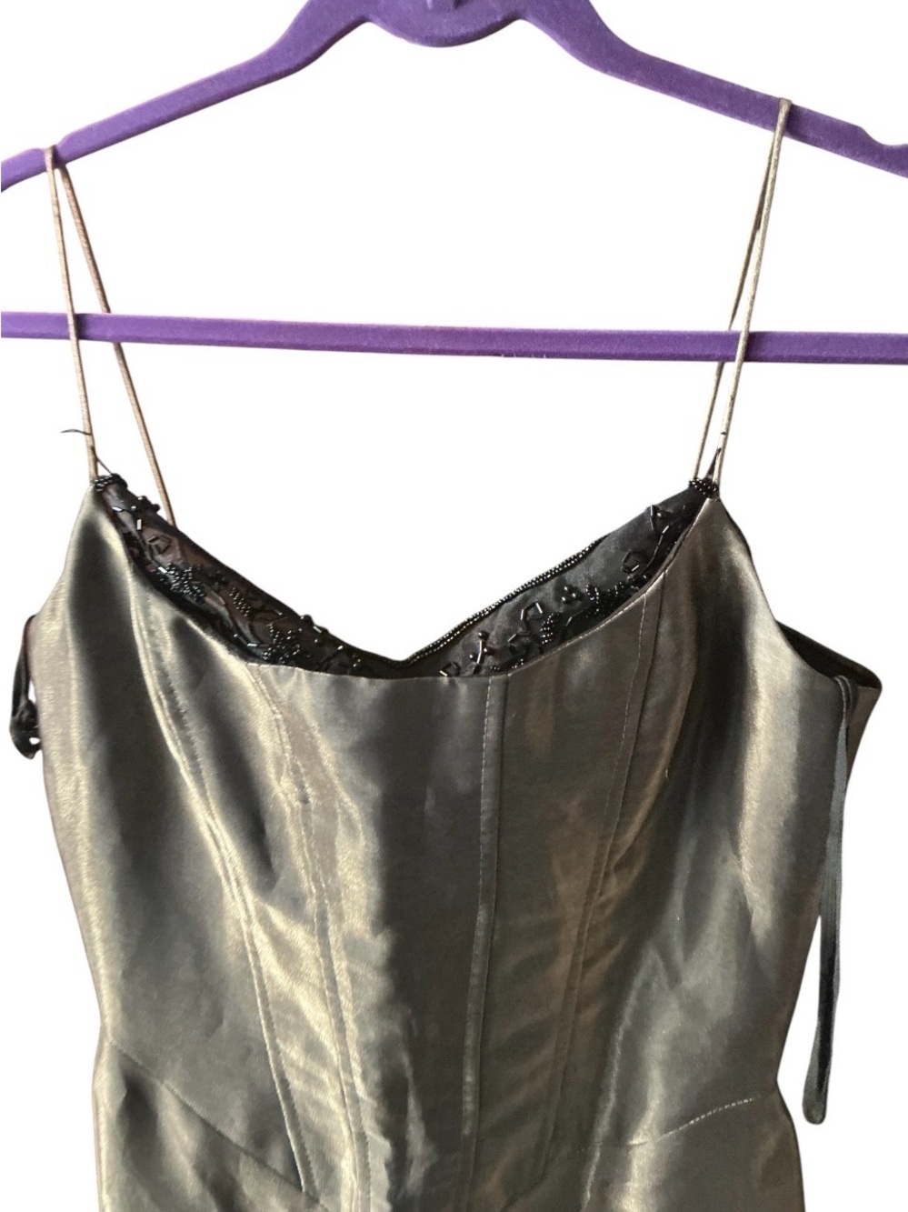 Dave & Johnny Green & Black Lace Backless Slip Dress